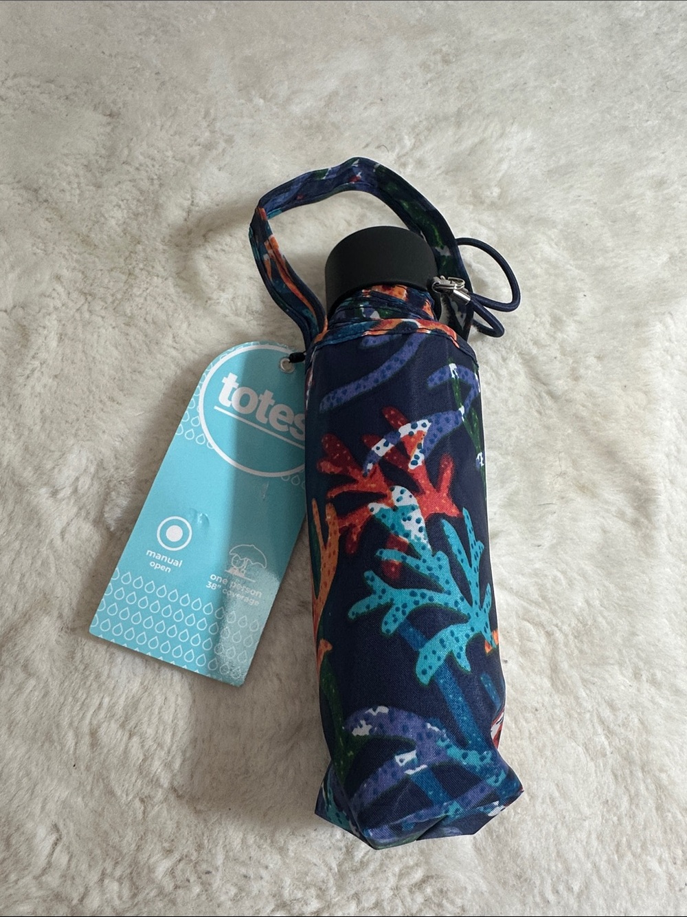 Totes mini blue coral reef design umbrella